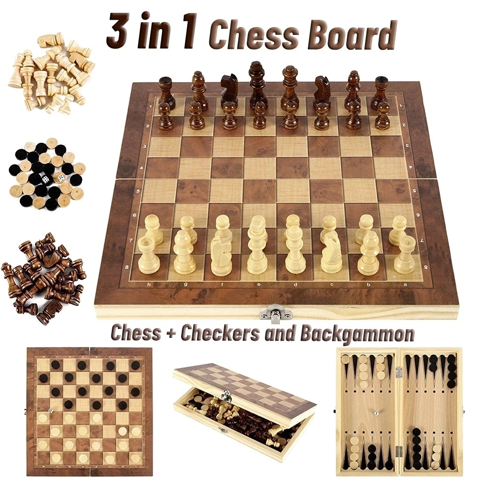3 in 1 Wooden Checkers Backgam - Board Game Operation ulasan dan harga